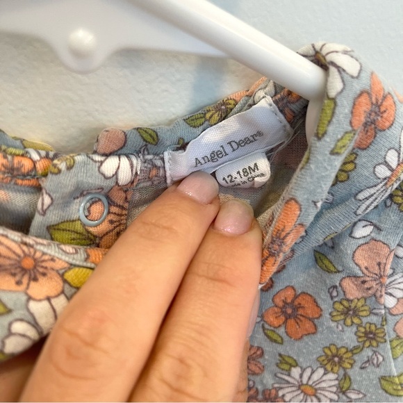 Angel Dear Baby Green Corduroy Pinafore Dress Floral Peter Pan Onesie Bloomer - Picture 2 of 15